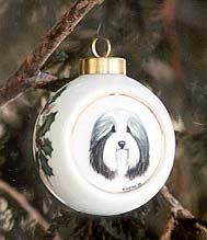 Porcelain Christmas Ornament - Bearded Collie