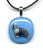 Painted Glass Pendant - Bearded Collie