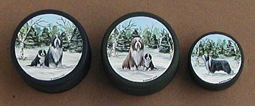 Medium and Small Round Hardwood Boxes - Bearded Collie