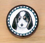Small Round Hardwood Box - Petit Basset Griffon Vendeen puppy